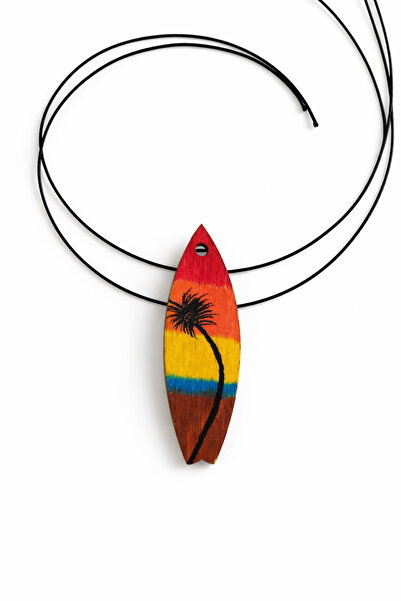 TUTU DESİGN Surfboard Necklace – Wave Pattern Wooden Pendant with Black Cord ...