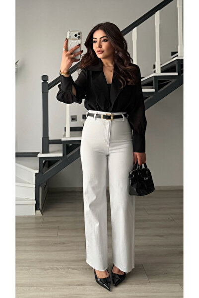 Oslove White Belted Full Lycra Straight Jean