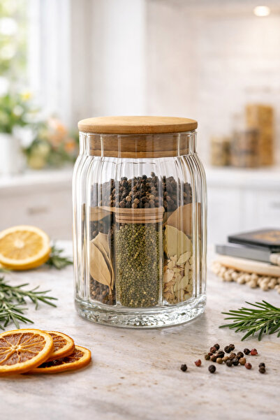 mutfak Tutku Borosilikat Cam Kavanoz 500 ml Bambu Kapaklı Sızdırmaz Saklama Kabı