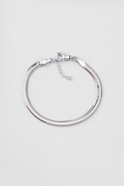 So CHIC... Cashmere 18 Ayar Beyaz Altın Kaplama 19 Cm Gümüş Balık Sırtı Bileklik