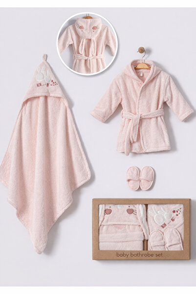 moukou %100 Pamuk Bebek Bornoz Seti – Kapüşonlu Havlu, Bornoz ve Patik – Yeni...