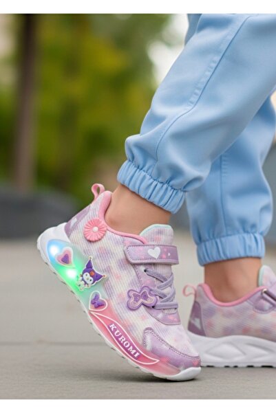 JOJO KIDS kız çocuk ışıklı kuromi spor ayakkabı , cırtlı sneaker , ultra hafif