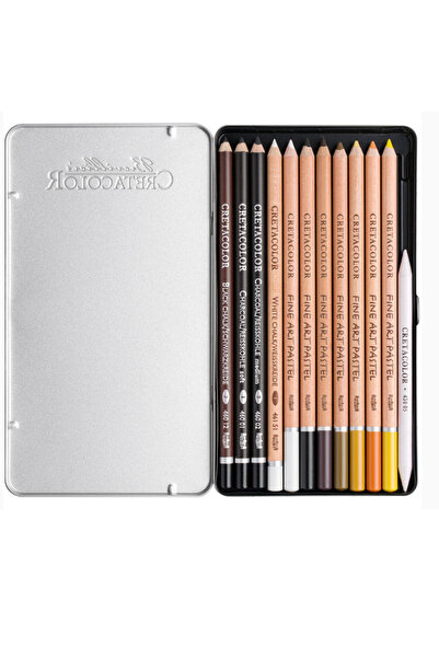 CretaColor Eagle Drawing Set Charcoal Sketch Drawing Set 12 Piece Metal Box