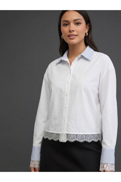 ZEYNEP RANA Κομψό Γυναικείο Πουκάμισο με Λεπτομέρειες Δαντέλα – Μοντέρνο Κομψ...