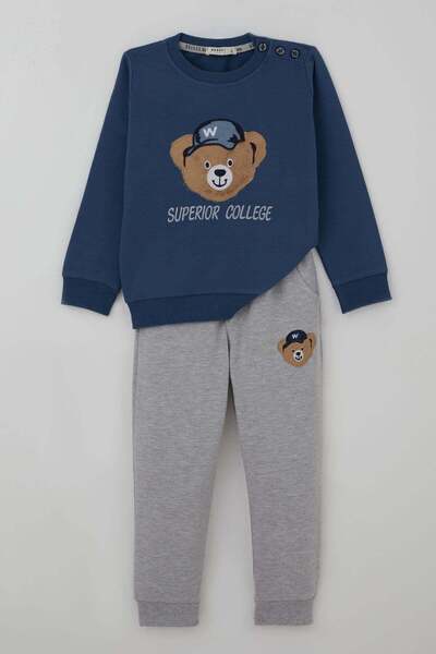 Breeze طقم بدلة رياضية للأطفال الأولاد مزين بدب لطيف، موديل جامعي، من 9 أشهر ...