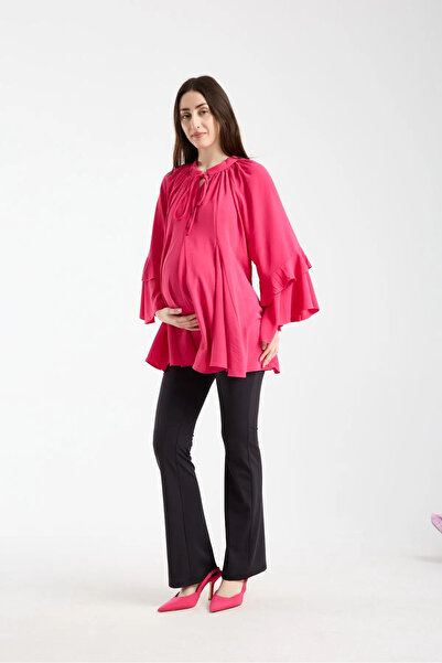 LİYACA Flounced Sleeve Maternity Blouse Oversized