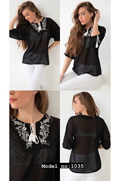 Modaise Erva Chiffon Ethnic Blouse with Poor Sleeves and Embroidery Details