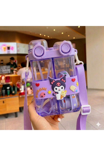 Livava Kuromi Double Compartment Water Bottle with Straw - Leak-Proof Childre...