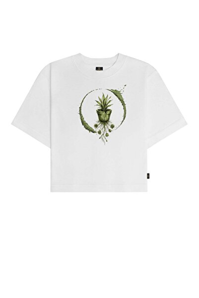 Espina Premium Potted Plant Printed Crop T-Shirt