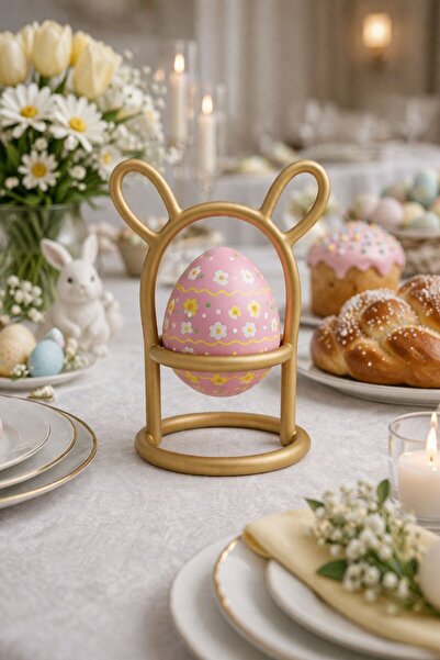 fromro Suport metalic pentru ouă de Paște, Iepuraș auriu mat - Design premium...