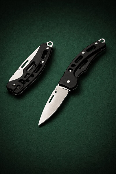 HAKİ Siyah Renk Katlanabilir Paslanmaz Çelik Klipsli Kemere Takılabilir Anaht...