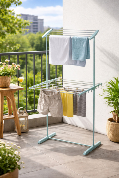 OEM 2-Tier Foldable Clothes Dryer, Clothes Rack with Bars and Hooks, Space Sa...