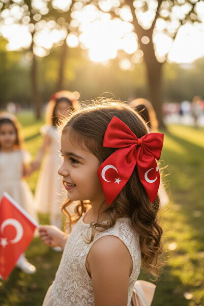 KANİNCHEN Red Turkish Flag Bowknot Buckle 23 April Ribbon Buckle