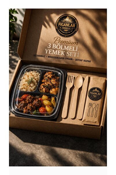 figanlar ambalaj 3 Bölmeli Yemek Kabı Seti Şeffaf Kapaklı Mikrodalgaya Uygun ...