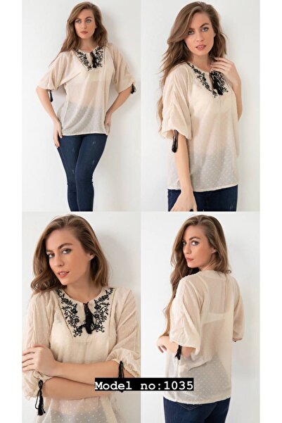 Modaise Erva Chiffon Ethnic Blouse with Poor Sleeves and Embroidery Details