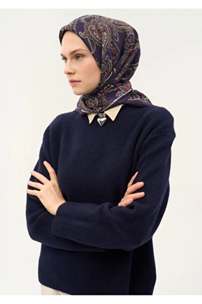 Silk Home Φουλάρι Βισκόζης Βελόρα Τεσσάρων Εποχών με Μοτίβο Έτρο Μωβ 90Χ90