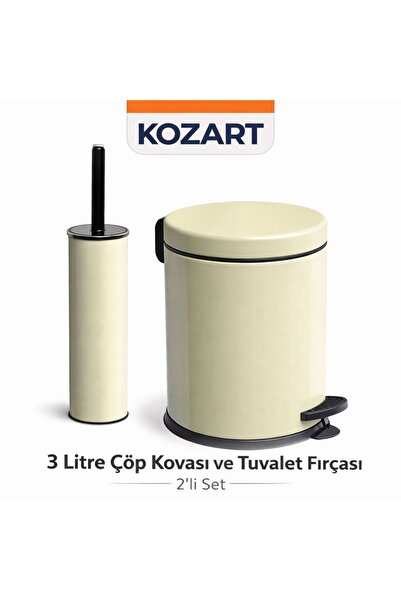 KOZART Pembe 3 Litre Çöp Kovası Ve Wc Fırça 2'li Set Banyo Seti