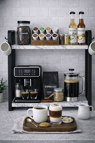 Bambus Home Mini Kahve Köşesi Mutfak Tezgah Üstü Ahşap Organizer 2 Raflı Bany...