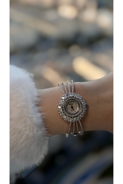 rive.jewelry Luxury Işıltı Zirkon Taşlı Bileklik Saat- rodyum kaplama