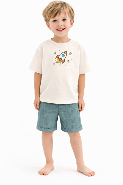 bebekpare Set pantaloni scurți cu imprimeu rachetă pentru băieți, 100% bumbac...