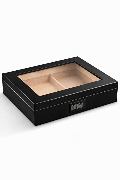 Falconetti Sedir Siyah Camlı Mat Kısa Humidor Puro Kutusu rd68sy