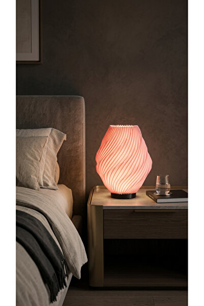 Lumessa Home Abajur Dekoratif VORTA Pudra Pembe Modern Tasarım Masa Lambası G...
