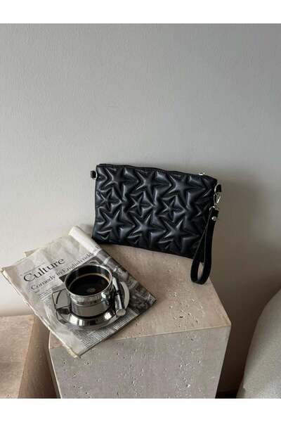 NİSSEA.CO Siyah Yıldız Dikişli Clutch Star Çanta