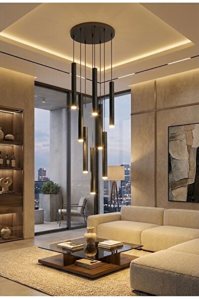 demet habek mylights Gu10 Duy Siyah 8’li Tavan Sarkıt LED Avize Os ram Tasarr...