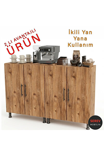 Serev Mobilya 2 adet Çok Amaçlı 2 kapaklı Dolap Banyo Mutfak Erzak Kiler Dola...