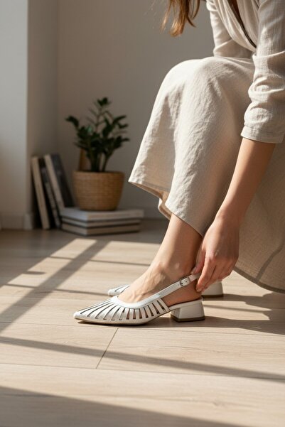 enoch Women's Fan-Shaped, Window-Paneled, Detailed Toe-Cap Low Heel Open-Back...