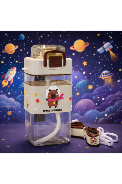 hediyeconcepti Space Capybara Straw Water Bottle 500 ml – Children's Water Bo...