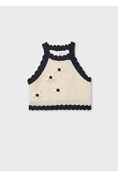 MAYORAL Girl's Floral Patterned Knitted Blouse Black-Cream - 06021