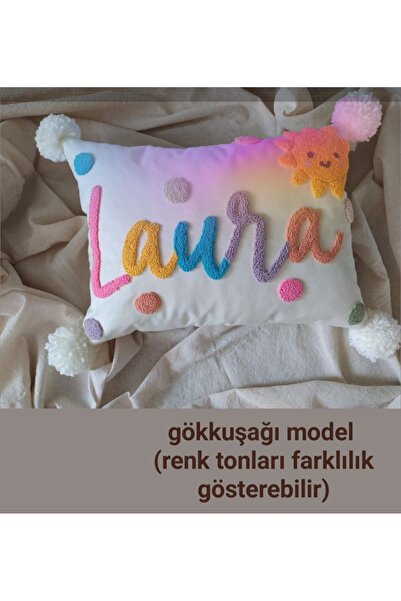 Handmade Kişiye Özel İsimli Punch Nakış Yastık Kılıfı – Kız Bebek Odası Dekor...