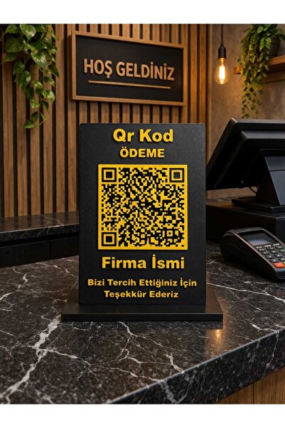 QR Kod Ödeme-İban Standı-Siyah Gold Tasarım