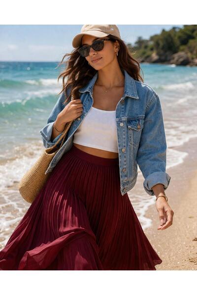 MSN Pi̇li̇se Maxi Elegant Skirt with Elastic Waist, Light Leather Look, Size ...