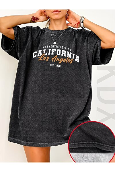 ship master Women California Los Angeles Printed Black T-Shirt 100% Cotton Vi...