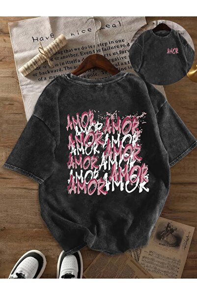 ship master Amor Written Black T-Shirt 100% Cotton Vintage Streetwear Oversiz...