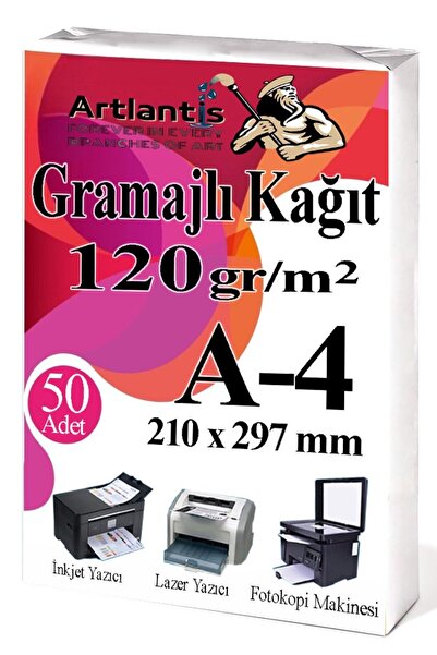 Artlantis A4 Gramajlı Fotokopi Kağıdı 50 Adet 120 gr Sertifika Kağıdı Kalın K...
