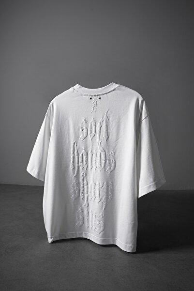 Slatra Ανδρικό λευκό μπλουζάκι με στάμπα Sharp Sin Embossed Box Fit