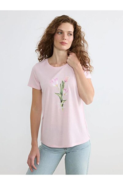 LC Waikiki Γυναικείο μπλουζάκι με λουλουδάτο σχέδιο και λαιμόκοψη ποδηλάτου (S6)