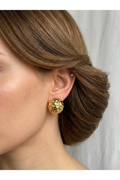 aurora dükkan Çelik Gold Top Pimli Küpe