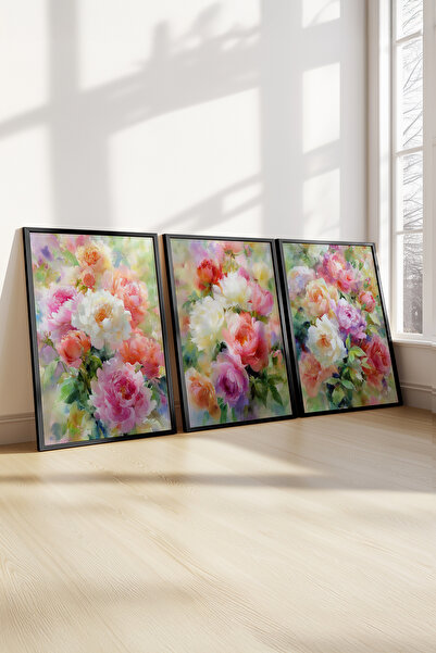 STARYUNA Μαύρο ξύλινο πλαίσιο με πολύχρωμο μπουκέτο λουλουδιών με θέμα το τρι...