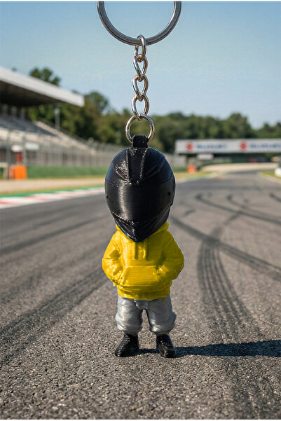 CR CEERY Street Style Biker Keychain with Yellow Sweatshirt and Helmet Charac...