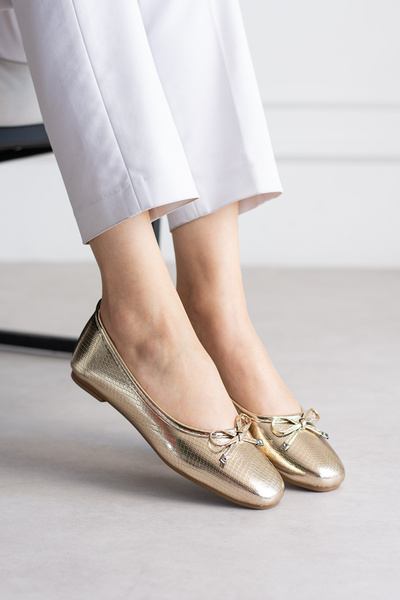 pasyone Gold Snake Skin Patterned Daily Stylish Ballerinas