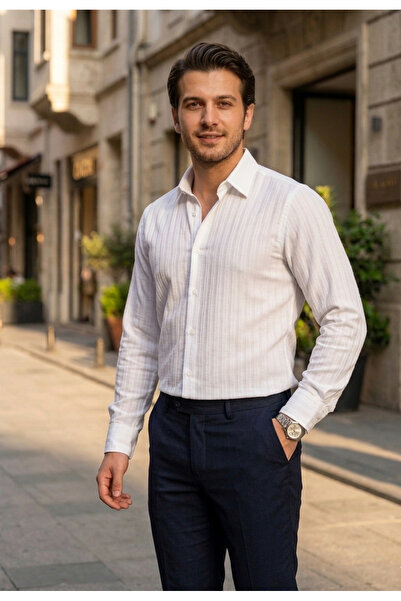 YusGos Long Sleeve Lycra Self-Strengthening Non-Ironing Regular Fit Men's Shirt