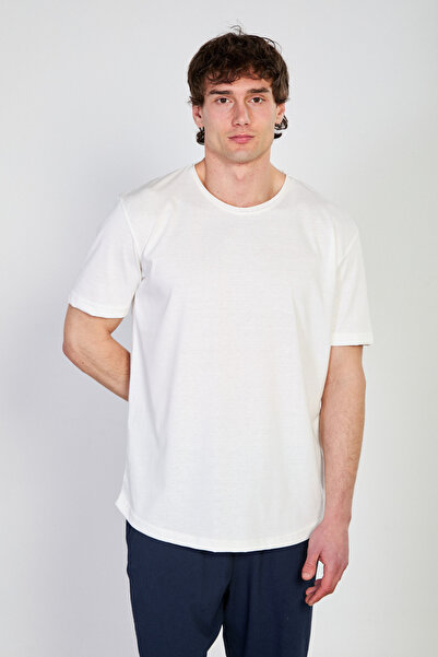 BARRELS AND OIL Men's hem printed crew neck t-shirt - ecru