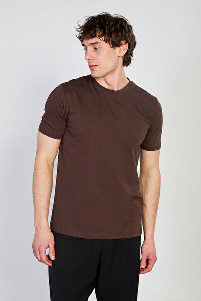BARRELS AND OIL Men's Crew Neck Regular Fit T-Shirt - Brown