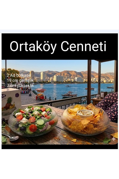 ORTAKÖY CENNETİ 2-Pack Glass Salad Chips Bowl 19 cm Width 7 cm Height Striped...
