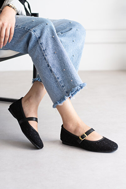 pasyone Black Women's Casual Stone Patterned Ballerinas