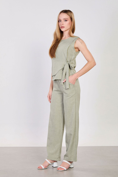 BARRELS AND OIL Set dublu cu legături laterale pentru femei - Verde măsliniu